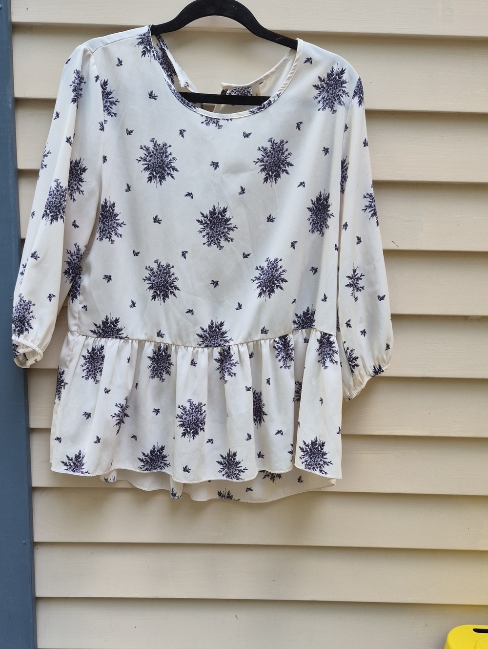 Ivory Peplum Blouse with Navy Floral Print